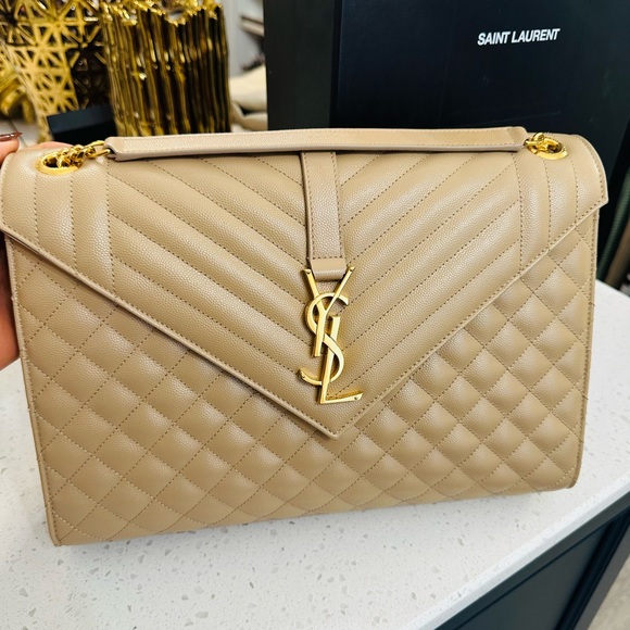 Classic YSL Envelope Lambskin Chervon Diamond Quilted Brown Bag - Picture 5 of 10